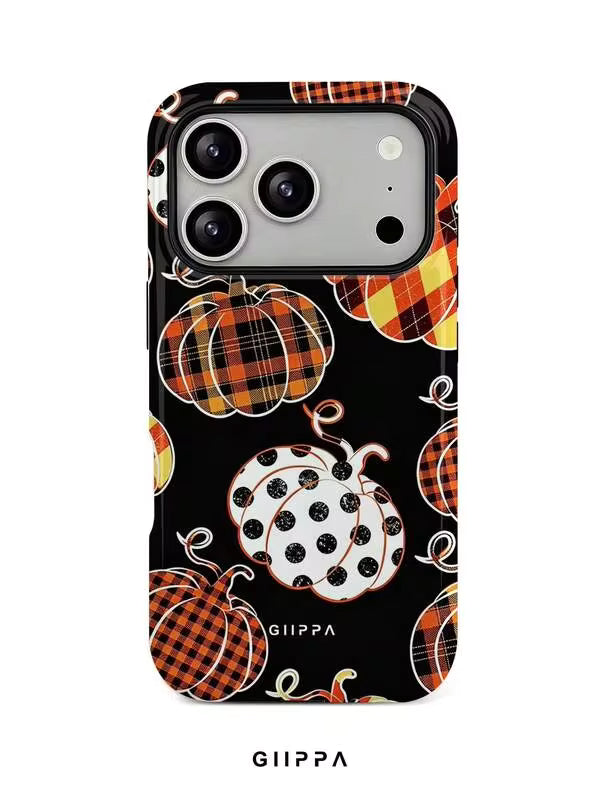 GHIPPA Polka Dot Pumpkin & Plaid Pumpkin Pattern Phone Case for iPhone 16 Pro, iPhone 16 Pro Max, iPhone 17 Pro and iPhone 17 Pro Max in Pakistan