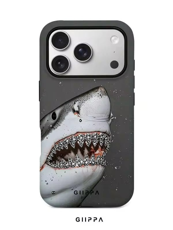 GHIPPA Pure Grey Background With Great White Shark Pattern Design Phone Case for iPhone 16 Pro, 16 Pro Max, 17 Pro and 17 Pro Max in Pakistan