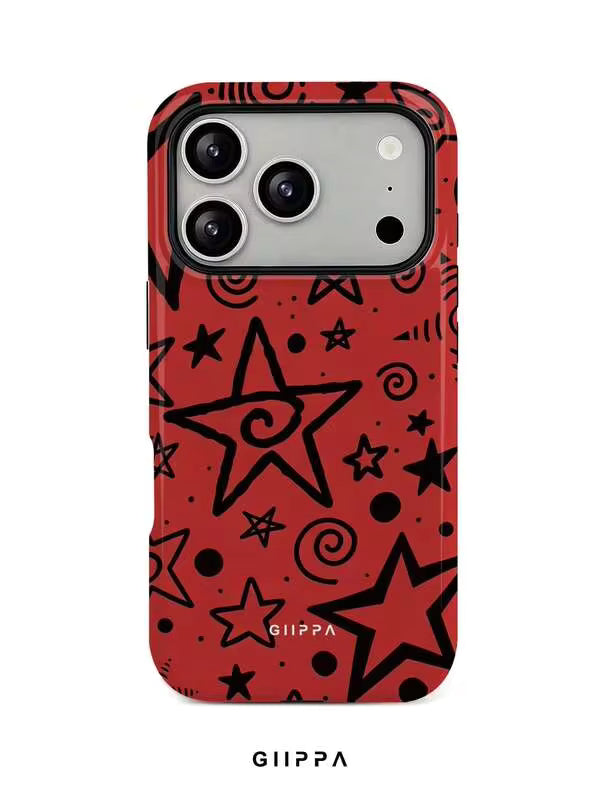 GHIPPA Red Base With Black Hollow Five-Point Star Pattern Design Phone Case for iPhone 16 Pro, 16 Pro Max, 17 Pro and 17 Pro Max in Pakistan