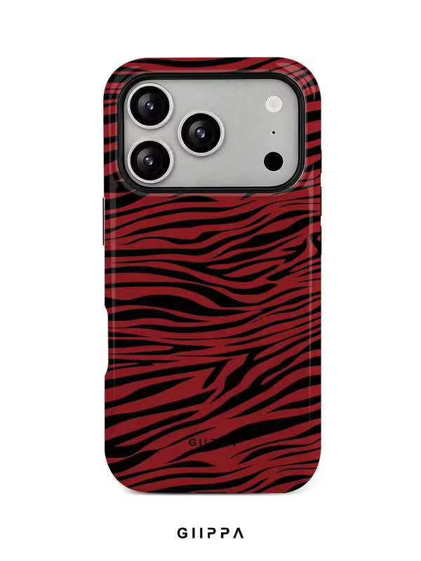 GHIPPA Red Base With Black Zebra Stripe Pattern Design Phone Case for iPhone 16 Pro, 16 Pro Max, 17 Pro and 17 Pro Max in Pakistan