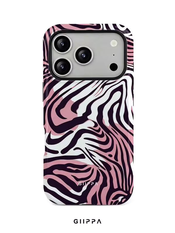 GHIPPA White Base With Black & Pink Zebra Pattern Design Phone Case for iPhone 16 Pro, 16 Pro Max, 17 Pro and 17 Pro Max in Pakistan