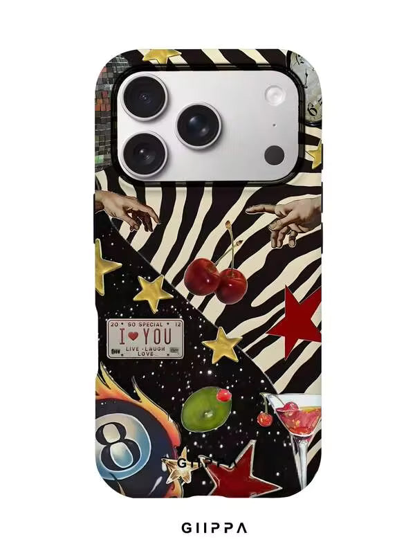 GHIPPA Zebra Stripe Bottom & English Letter Pattern Phone Case for iPhone 16 Pro, 16 Pro Max, 17 Pro and 17 Pro Max in Pakistan