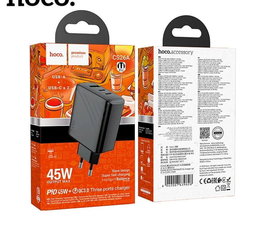 HOCO CS26A PD 45W (2C1A) Fast Charger - EU Plug – HOCO product in Pakistan