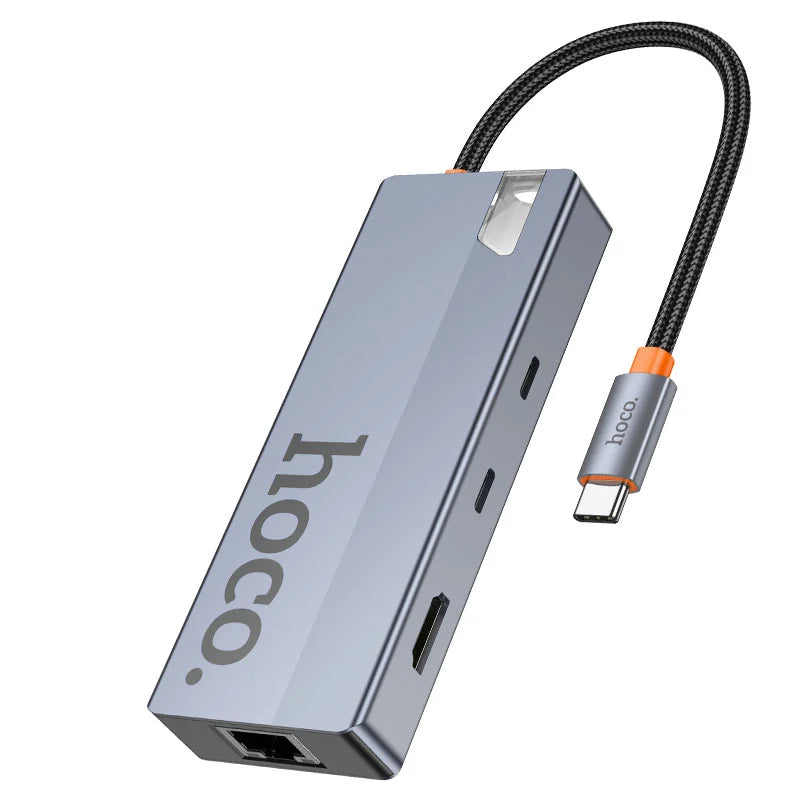HOCO HB52 Wow 8-in-1 Type-C Hub with 4K HDMI LAN & USB 3.0 - Space Grey – HOCO product in Pakistan