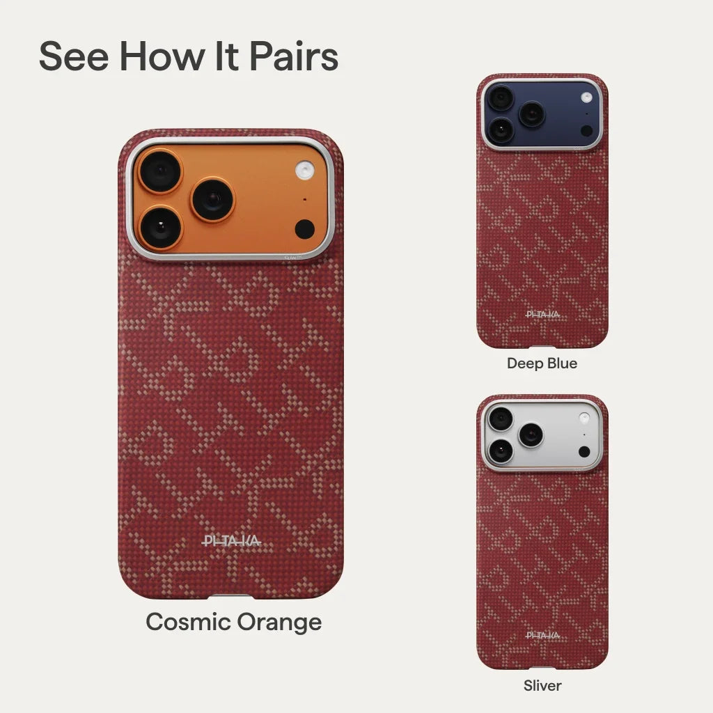 Official PITAKA iPhone 17 Pro Max Gold/Red Monogram Edge Case