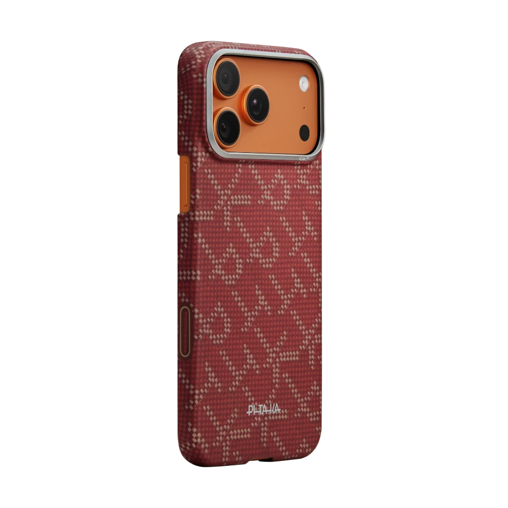 Official PITAKA iPhone 17 Pro Gold/Red Monogram Edge Case