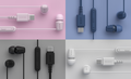 Sony IER-EX15C USB-C wired earphones shown in pink, blue, black and white