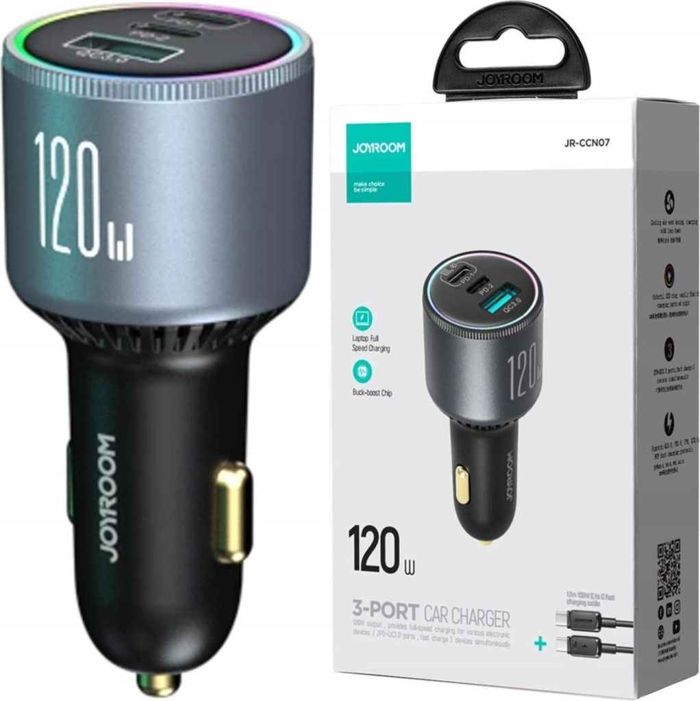 Joyroom JR-CCN07 120W 3-port car charger 2PD 1QC3.0