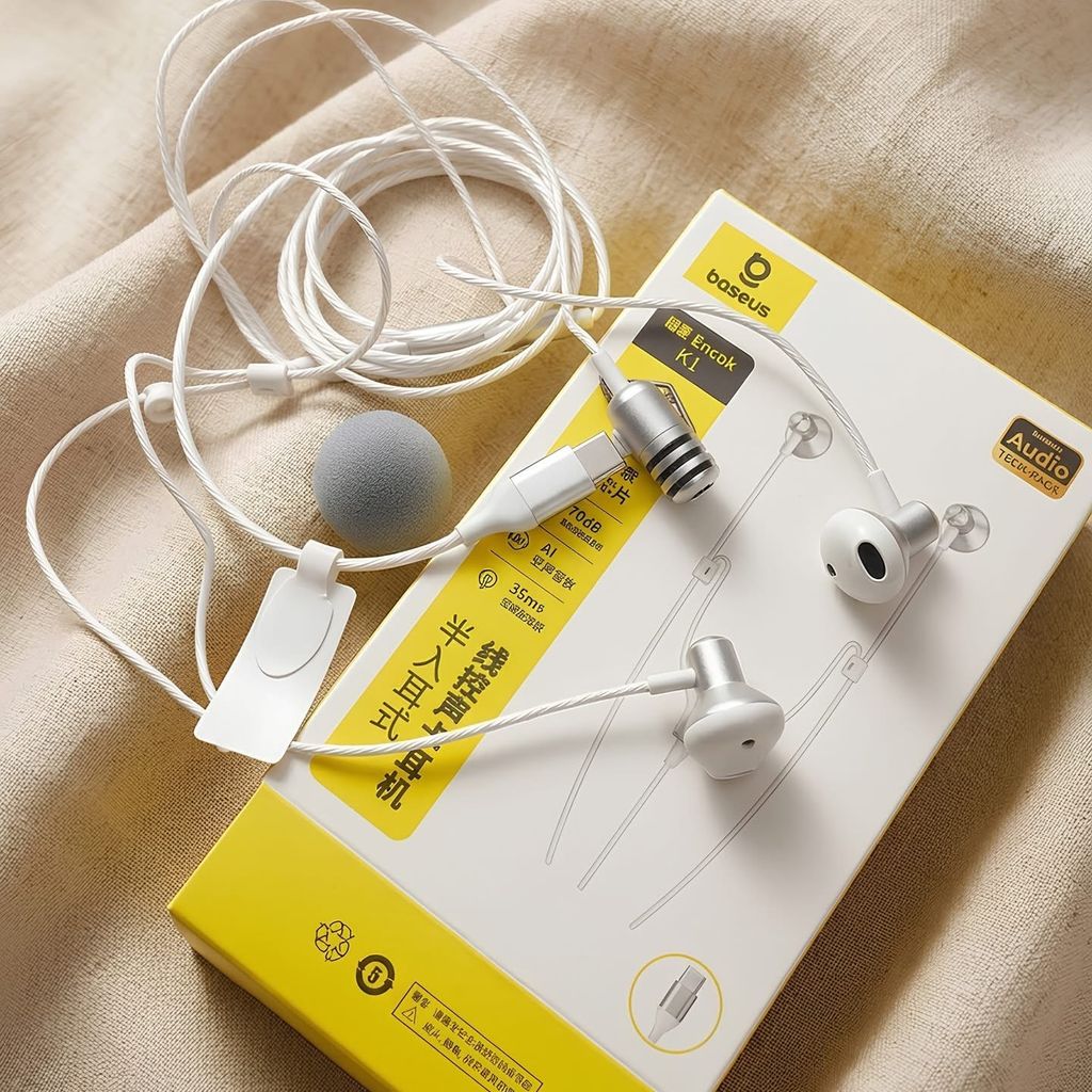 Baseus Encok K1 Semi-In-Ear Headphones with Sound Card and Remote Control, Interstellar Black
