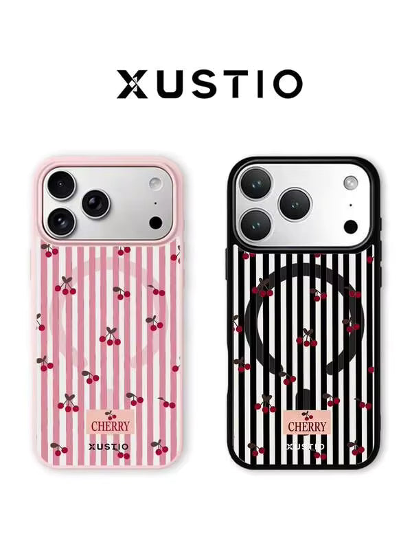 XUSTIO Striped Patchwork Cherry Magnetic Phone Case for iPhone 16 Pro, iPhone 16 Pro Max, iPhone 17 Pro and iPhone 17 Pro Max in Pakistan